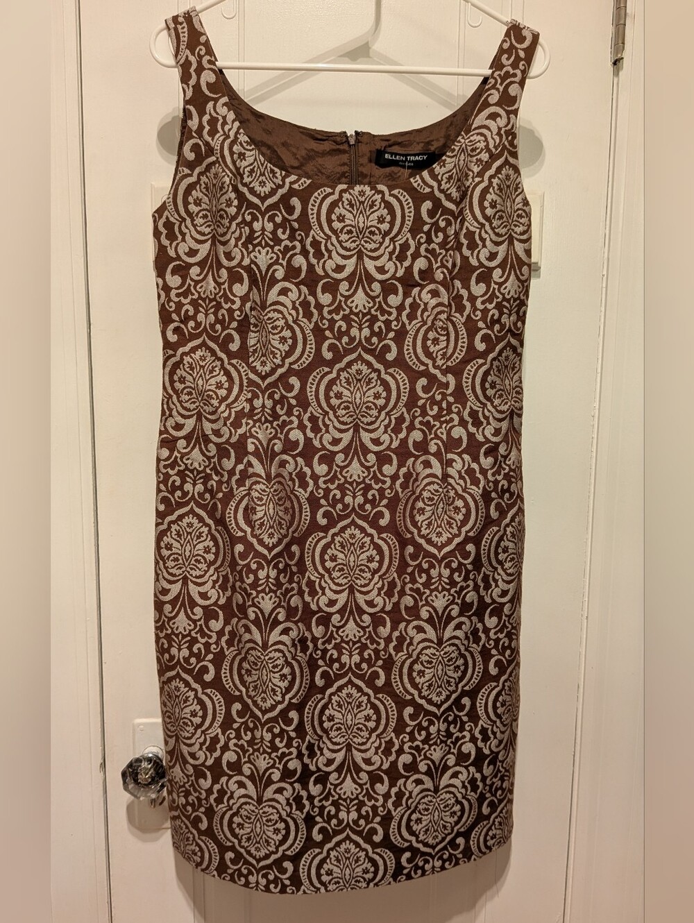 Ellen Tracy Brown and Cream Printed Midi Dress